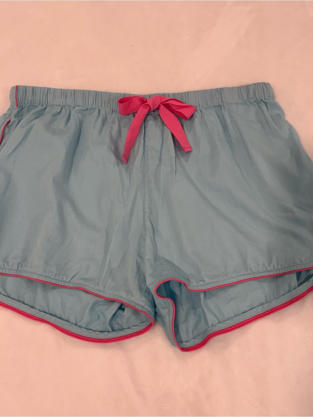Lake pajamas Light Blue Women's Sleep Shorts with Pink bow & Trim